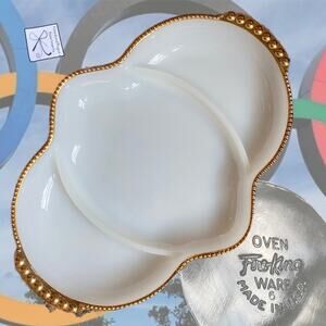 Fire-king Ware Tri-Divided Milk Glass Dish